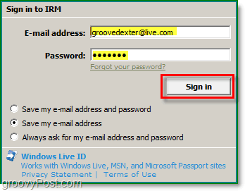 تسجيل الدخول إلى Windows Live باستخدام Office Outlook 2010