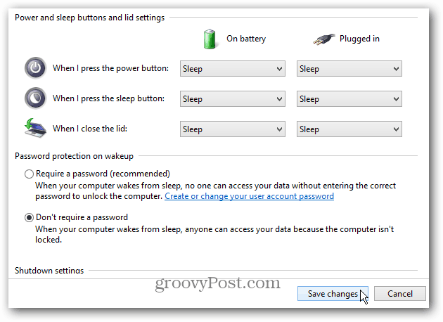 Windows 8: تعطيل كلمة المرور المطلوبة عند تنبيه الكمبيوتر من وضع السكون