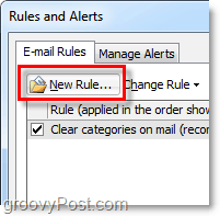 إنشاء قاعدة جديدة في Outlook 2010