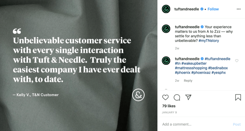 رسم اقتباس للعميل من حساب Tuft و Needle Instagram