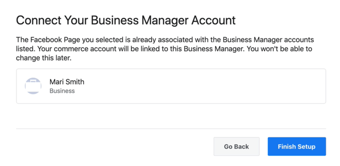 خيار لربط حساب Facebook business manager بحساب التجارة على facebook