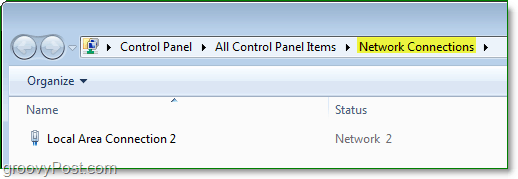 نافذة اتصالات شبكة لوحة التحكم في ويندوز 7