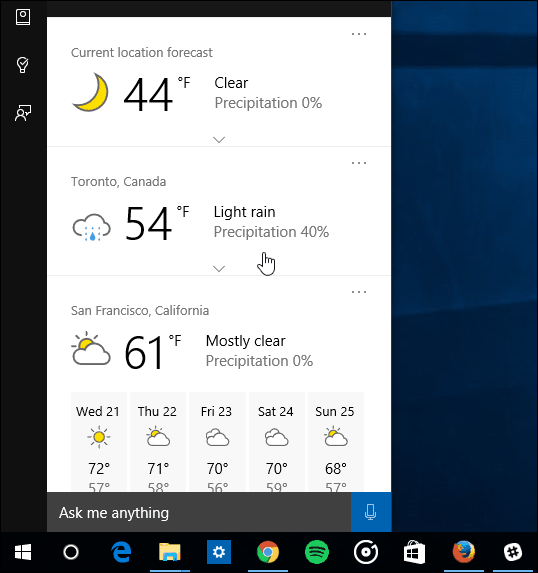 مدن متعددة Cortana الطقس