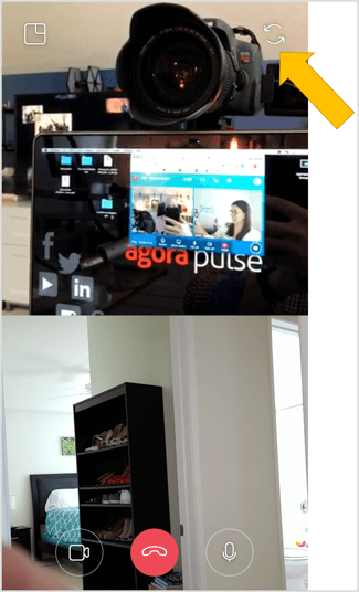 اضغط على أيقونة السهم المزدوج في الجزء العلوي الأيمن من الشاشة للتبديل إلى الكاميرا الخلفية في أي وقت أثناء الدردشة المرئية المباشرة على Instagram.