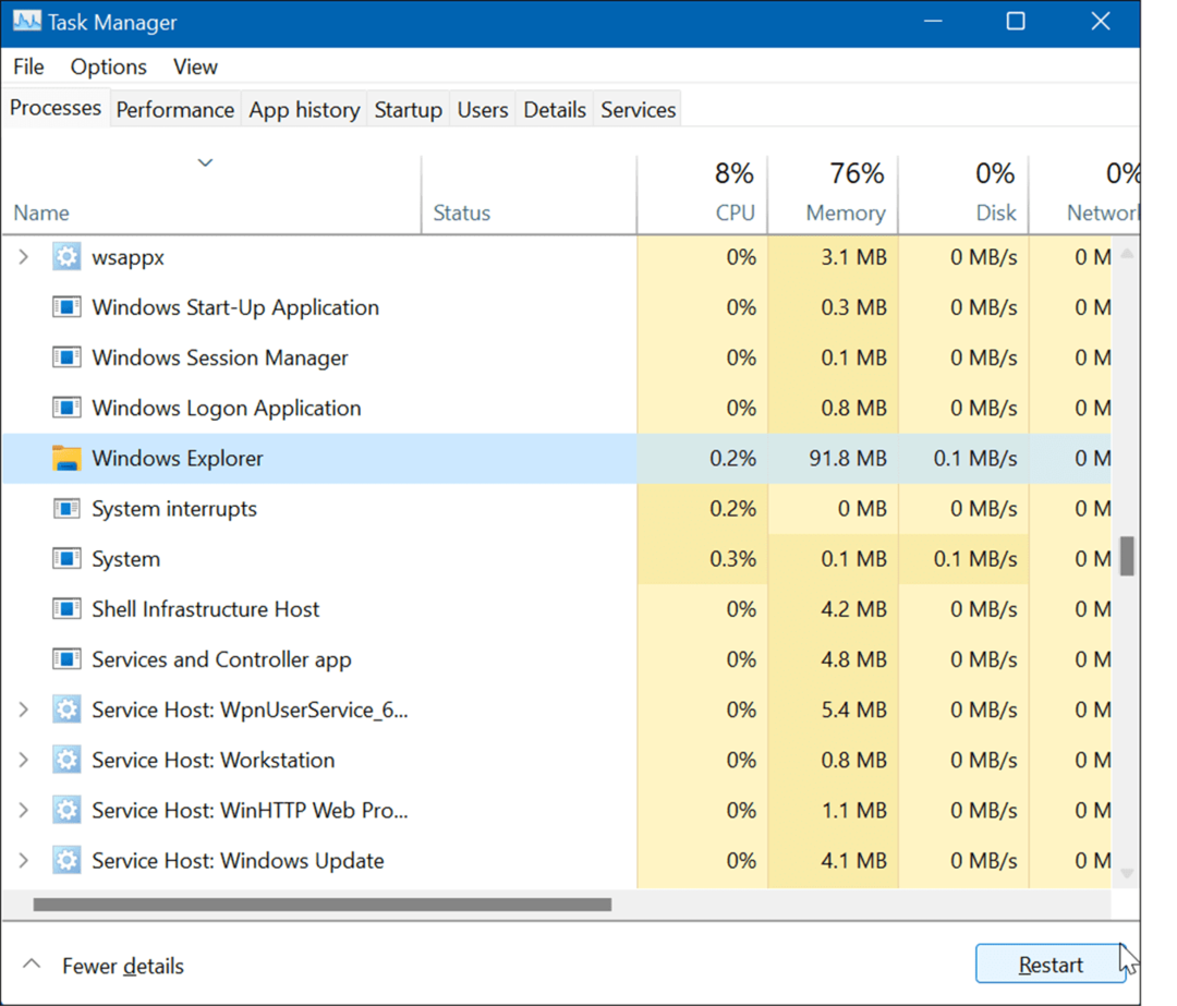 أعد تشغيل مستكشف Windows لإعادة تعيين إعدادات شريط المهام في نظام التشغيل Windows 11