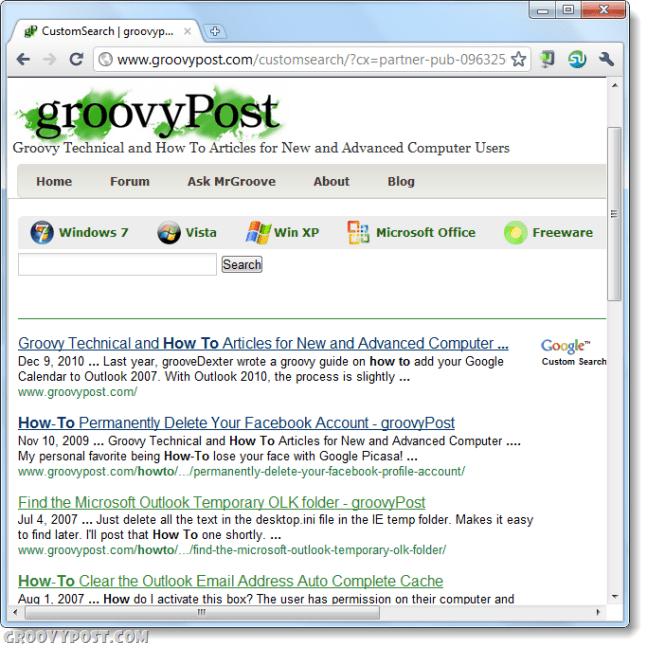 كيفية استخدام Google Site Search من شريط Omni Chrome