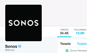 تم التحقق من حساب Sonos Twitter ويعرض شارة التحقق الزرقاء من Twitter.