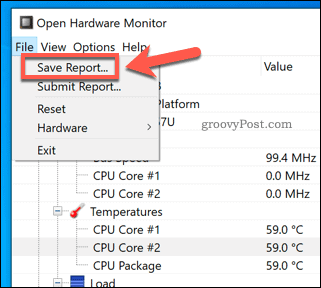 حفظ تقرير Open Hardware Monitor