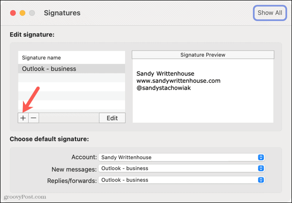 أضف توقيعًا جديدًا في Outlook على جهاز Mac