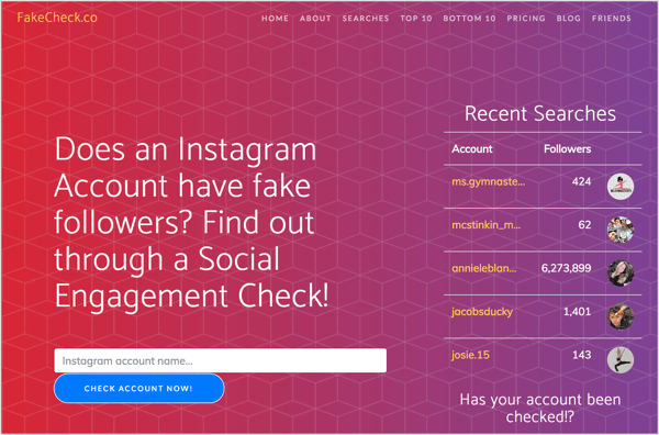 تحقق من وجود متابعين مزيفين على Instagram باستخدام FakeCheck.co.