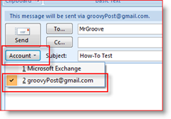 اختر إرسال حساب في Outlook 2007