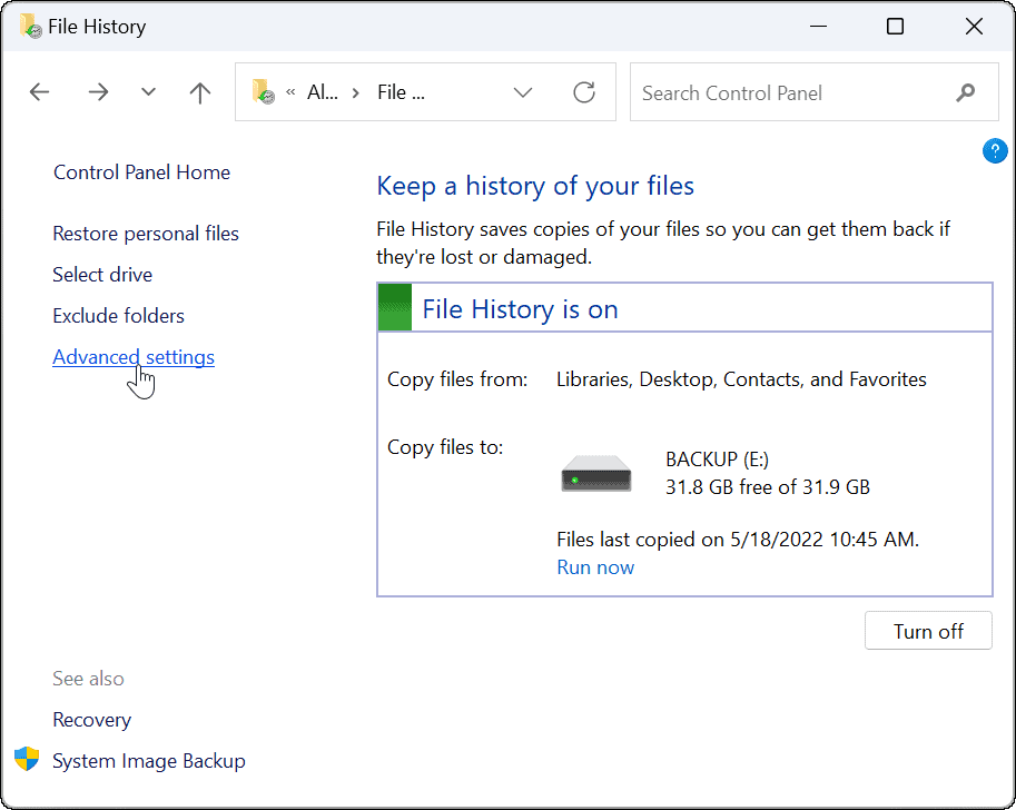 تاريخ ملف الاستخدام المتقدم على نظام التشغيل windows 11