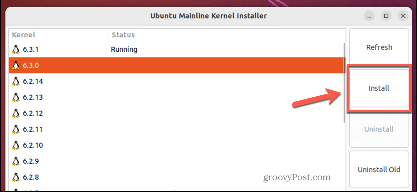 ubuntu قم بتثبيت kernel في الخط الرئيسي