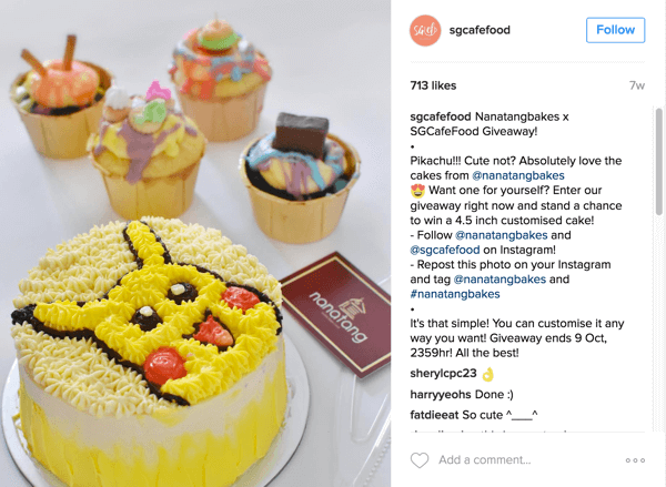 روجت شركة Café Food في سنغافورة لتوزيع هدايا Nanatang Bakes من خلال حسابهم على Instagram.