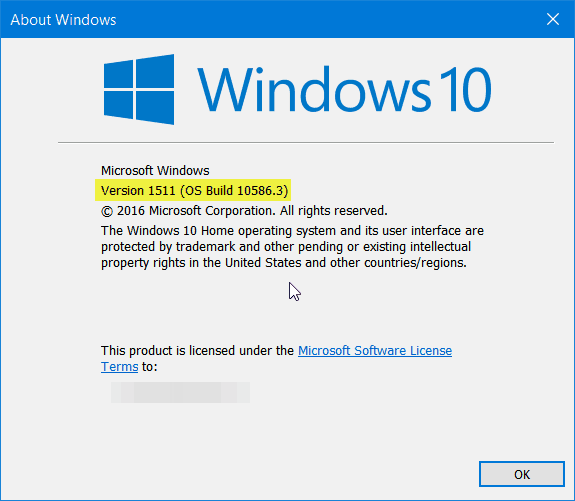 إصدار Windows 10 1511