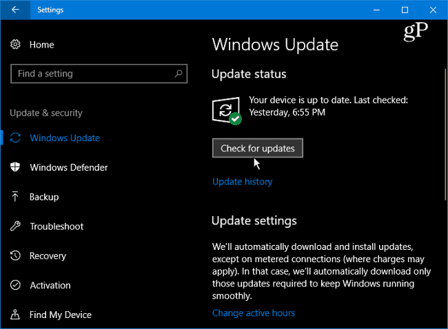 1 Windows 10 تحقق من وجود تحديثات