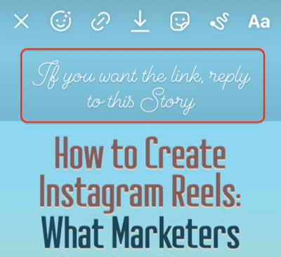 مثال على قصة instagram مع دعوة للعمل مع الإشارة إلى الرد على القصة للرابط ذي الصلة
