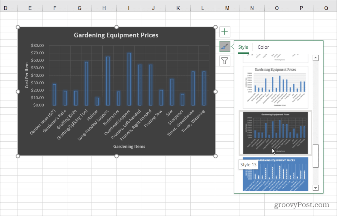 أنماط المخطط الشريطي في Excel