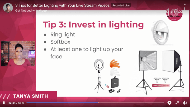 لقطة شاشة لنصائح حول إضاءة الفيديو لتحسين عمليات البث المباشر