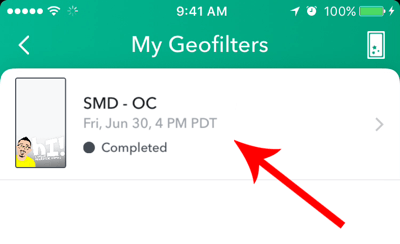 افتح عامل التصفية الجغرافي المكتمل على شاشة My Geofilters.