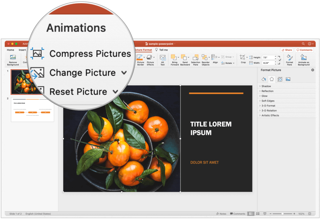 يقوم PowerPoint Mac بضغط الصور