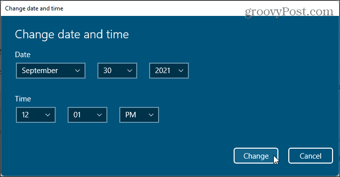 مربع حوار تغيير التاريخ والوقت في Windows 11