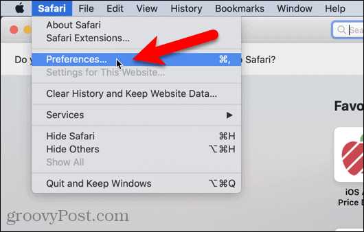 انتقل إلى Safari> التفضيلات