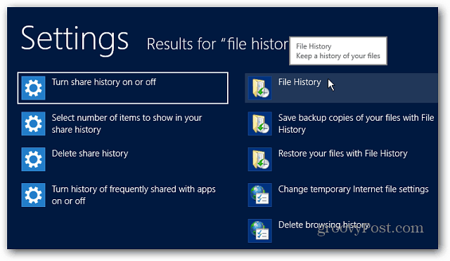 إعدادات محفوظات الملفات ابحث في Windows 8