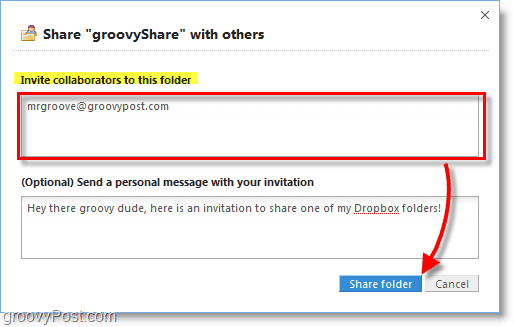 لقطة شاشة Dropbox - قم بدعوة الأشخاص لاستخدام مجلد المشاركة الخاص بك