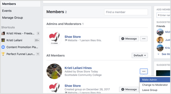 يضيف Facebook ملفًا شخصيًا إلى المجموعة كمسؤول