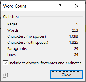 عدد الكلمات في Microsoft Word على Windows