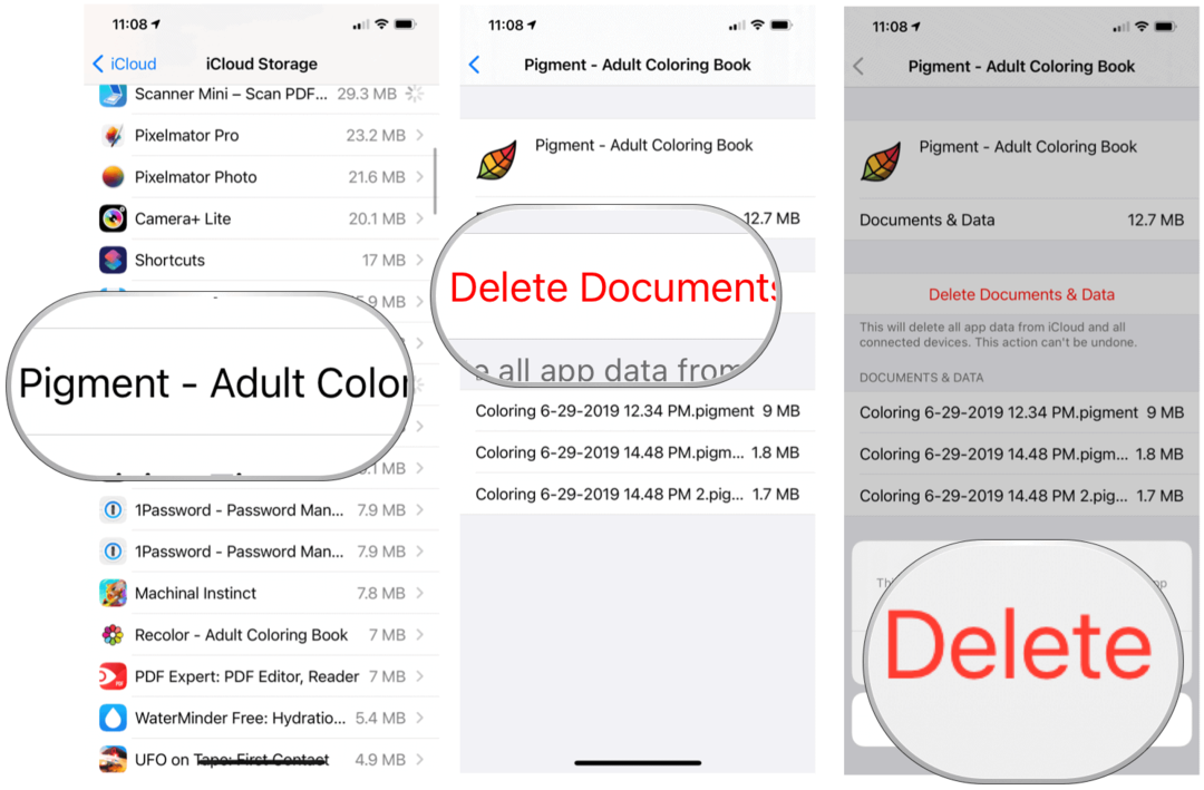 iCloud Storage حذف ملفات التطبيق