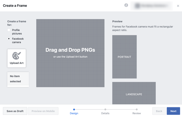 كيفية الترويج لحدثك المباشر على Facebook ، الخطوة 2 ، قم بإنشاء إطارك في استوديو إطارات Facebook
