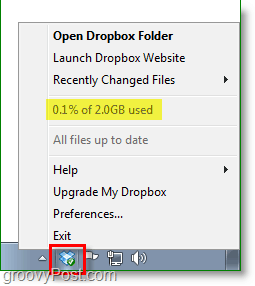 لقطة شاشة Dropbox - أيقونة علبة علبة نظام Dropbox