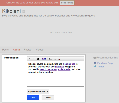 صفحات Google+ - حول معلومات صفحتك