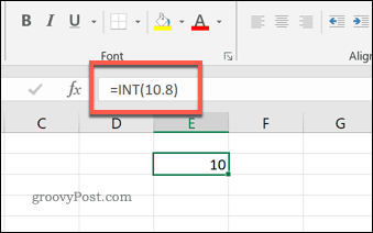 دالة INT في Excel