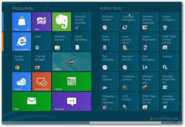 أضف أدوات إدارية إلى شاشة بدء Windows 8