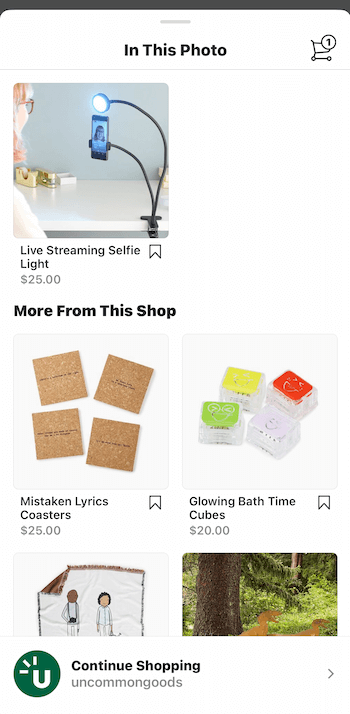 مثال على عنصر في منشور قابل للتسوق في instagram مذكور في هذه الصورة مع المزيد من هذا المتجر المقترح أدناه