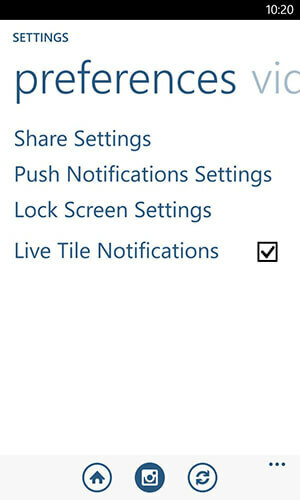 خيارات إخطار تطبيق windows phone instagram
