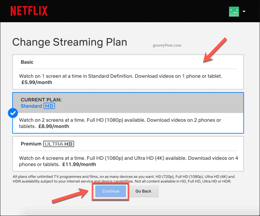 تغيير خطط الاشتراك في Netflix