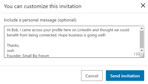 تخصيص رسائل LinkedIn ، الخطوة 4.