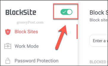 زر تمكين BlockSite في Chrome
