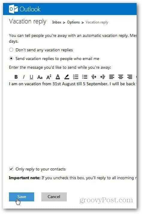 رسالة عطلة Outlook 3