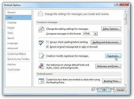 يستخدم outlook 2013 توقيعات بريد التوقيع