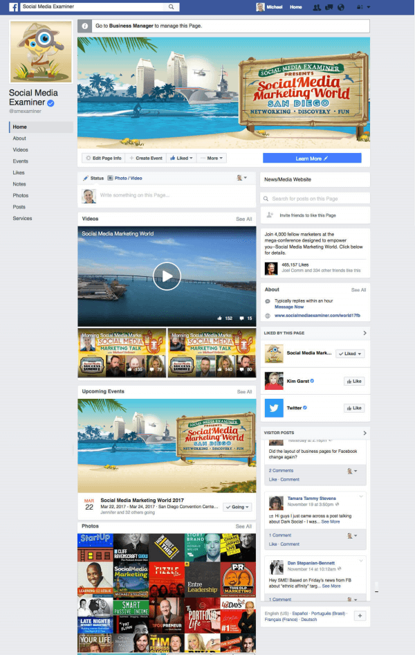 لاحظ برنامج Social Media Examiner إطلاق تخطيط صفحة فيسبوك جديد لمستخدمي سطح المكتب.