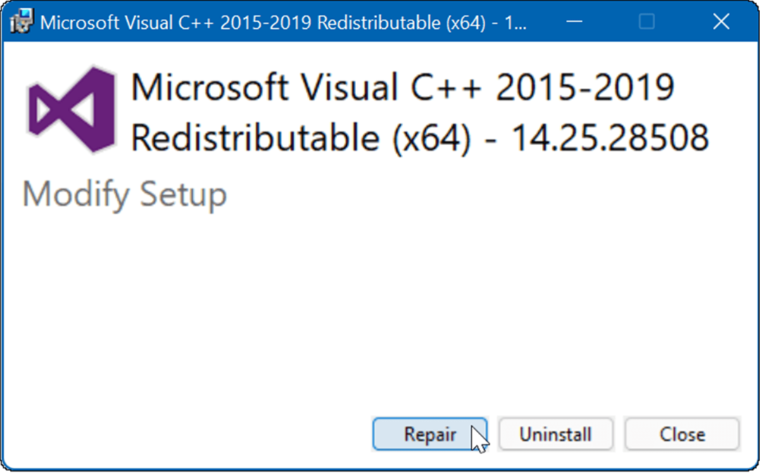 إصلاح Microsoft Visual C القابل لإعادة التوزيع