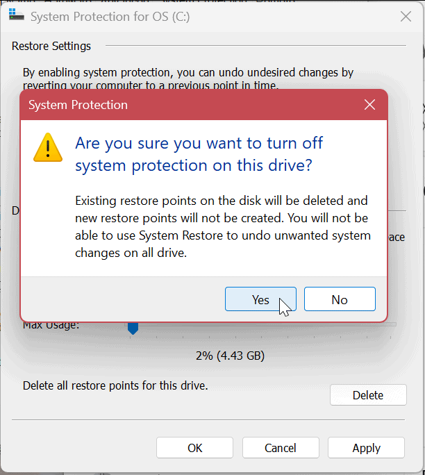 حماية النظام لمحركات الأقراص على Windows 11