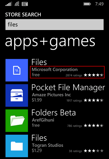 ملفات Windows Phone 8.1