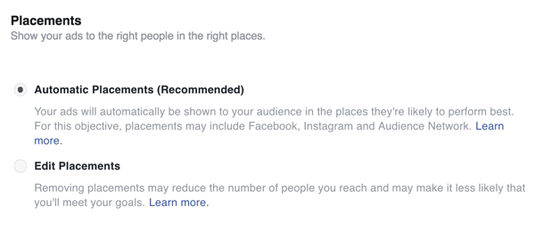 حدد مواضع لإعلان Facebook الخاص بك.