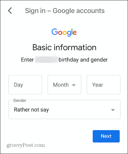 تاريخ ميلاد حساب الطفل في gmail